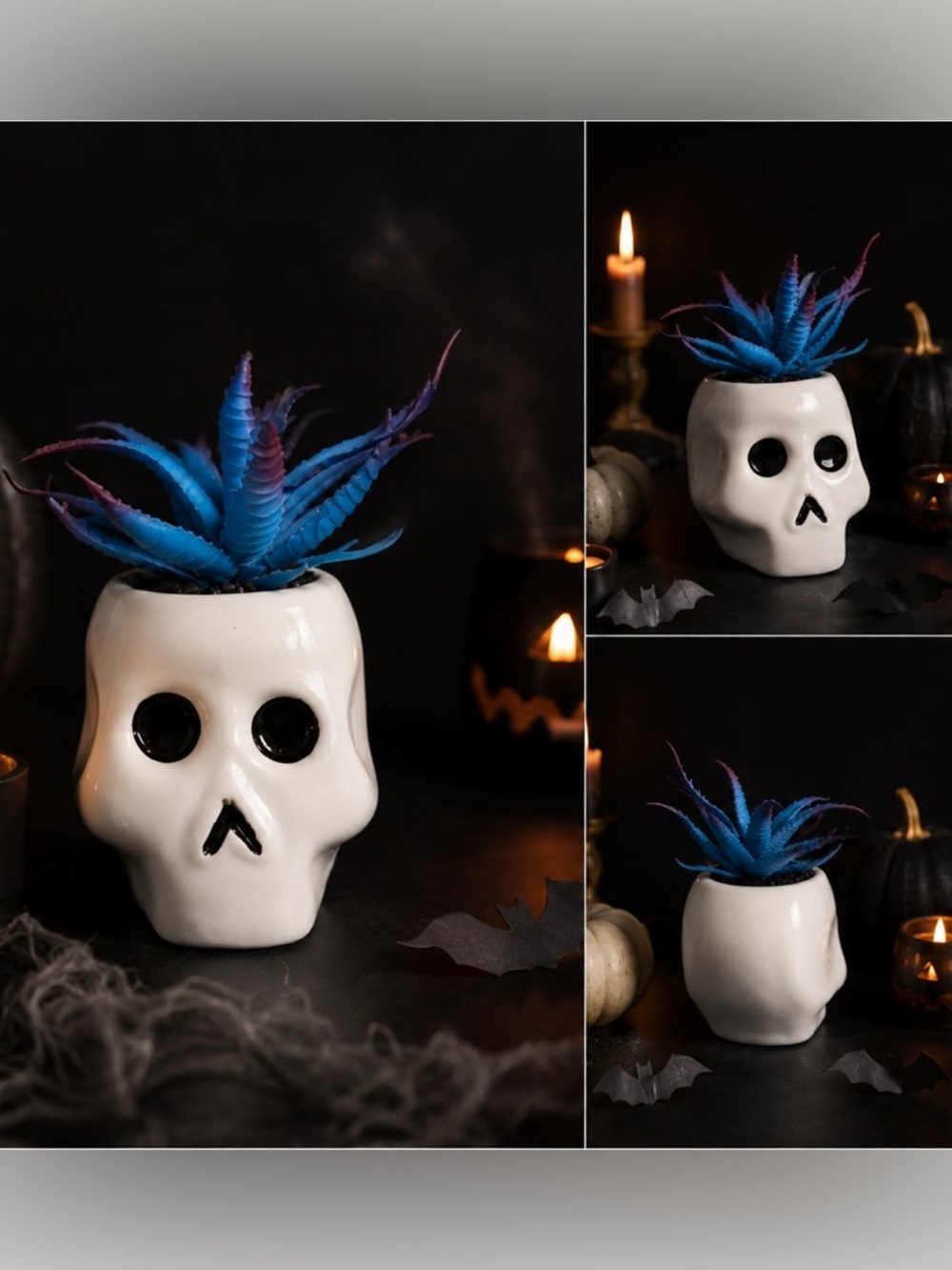 Skull Faux Succulent Halloween Decor Gothic Planter